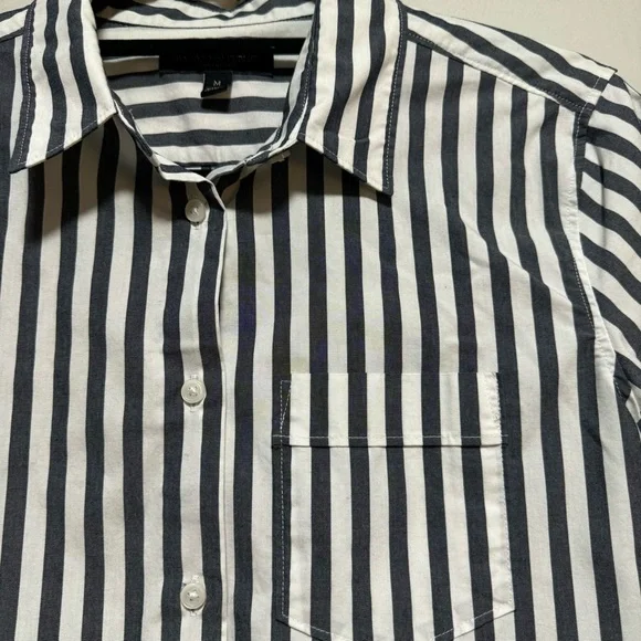 Banana Republic Dark Gray and White Striped Shirt Size M - Picture 4 of 6
